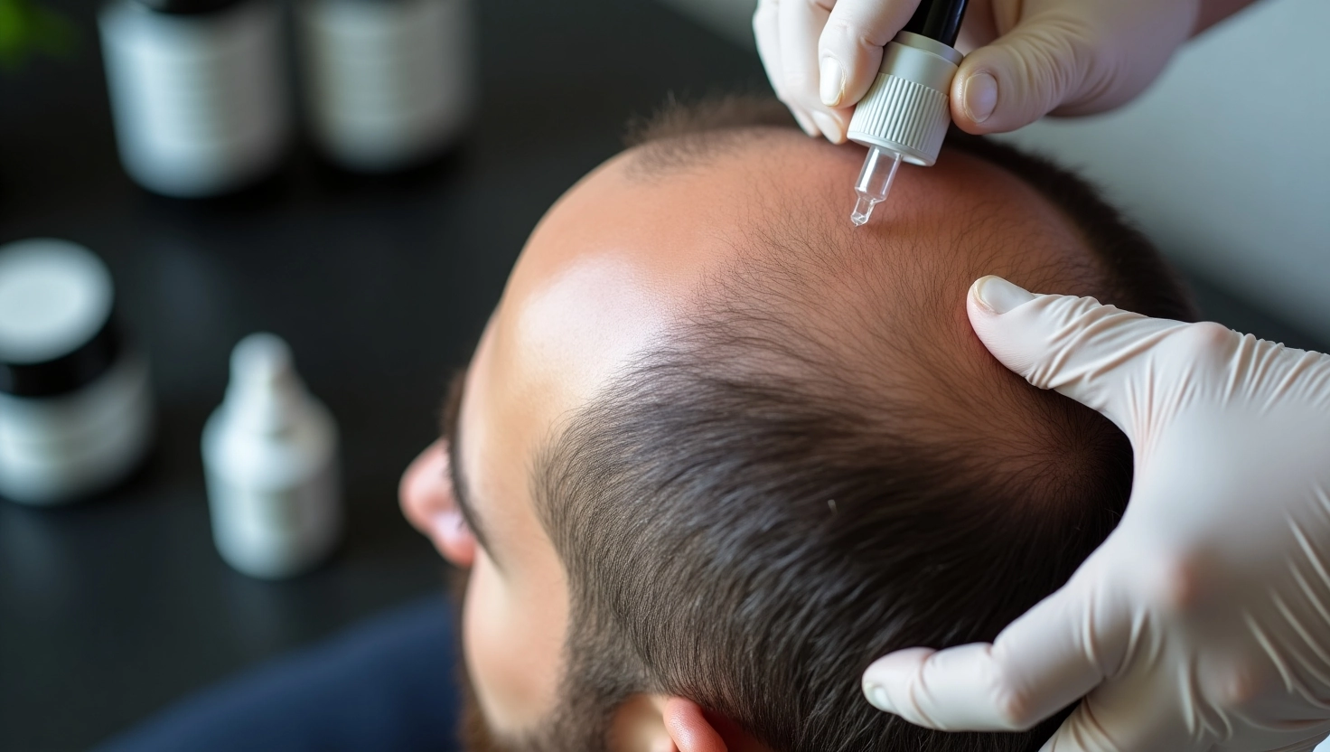 Close-up of professional scalp treatment application with dropper